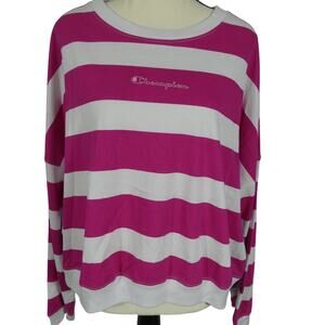 Champion Women's XL Boxy Cropped Striped Pullover Cotton Shirt Athleisure